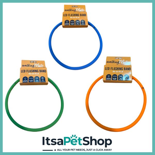 Walking Mate LED Flashing Band for Dogs - High Visibility, Adjustable Size, USB Rechargeable