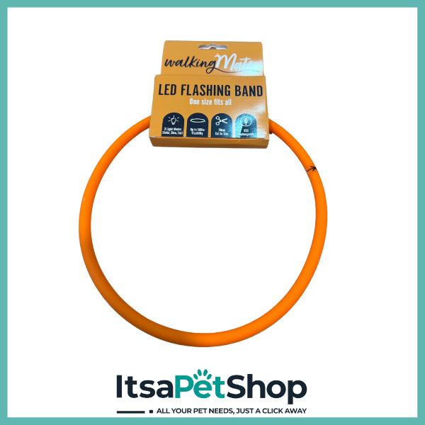 Walking Mate LED Flashing Band for Dogs - High Visibility, Adjustable Size, USB Rechargeable