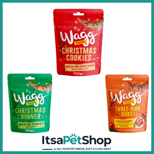Wagg Festive Dog Treats - Christmas Cookies Rich in Chicken with Cinnamon, Christmas Dinner Rich in Turkey with Gravy, Three-Bird Roast Rich in Chicken