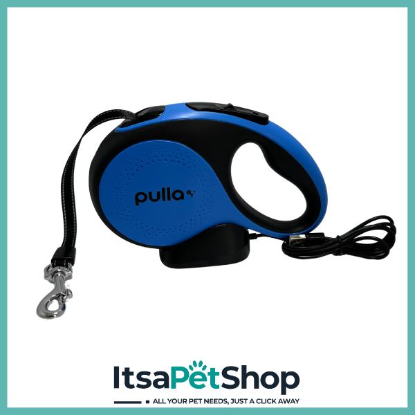Pulla Pro LED Retractable Lead USB 30kg - White/Blue/Red for Dogs