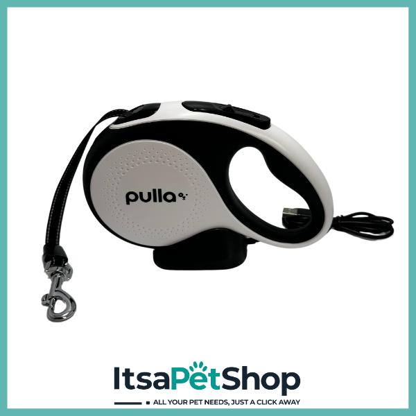 Pulla Pro LED Retractable Lead USB 30kg - White/Blue/Red for Dogs