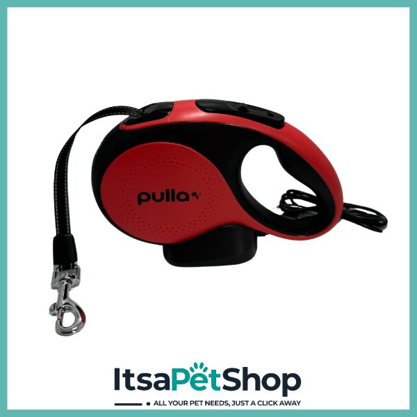 Pulla Pro LED Retractable Lead USB 30kg - White/Blue/Red for Dogs