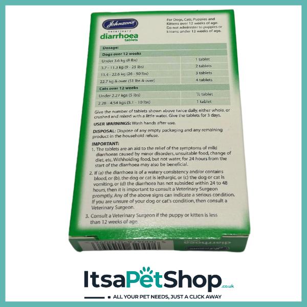 Johnsons Diarrhoea Tablets for Cats & Dogs - Relieves Diarrhoea, Gentle on Stomach