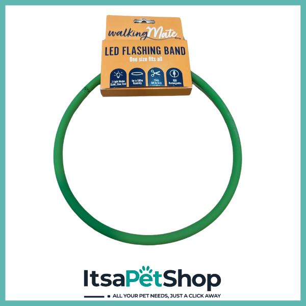 Walking Mate LED Flashing Band for Dogs - High Visibility, Adjustable Size, USB Rechargeable