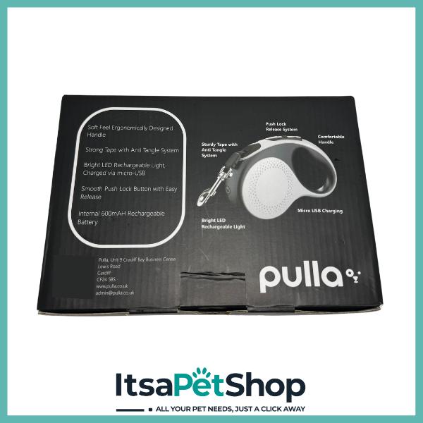 Pulla Pro LED Retractable Lead USB 30kg - White/Blue/Red for Dogs