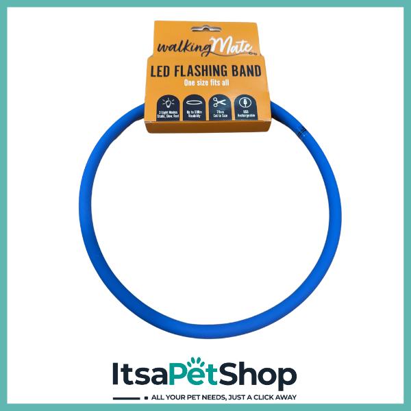 Walking Mate LED Flashing Band for Dogs - High Visibility, Adjustable Size, USB Rechargeable