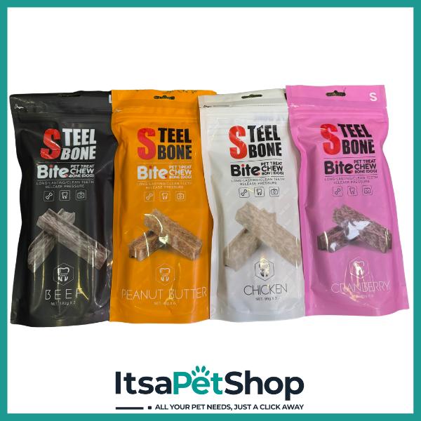 Steel Bone for Dogs - Long-Lasting Chew with Cranberry, Peanut Butter, Chicken, and Beef Flavors